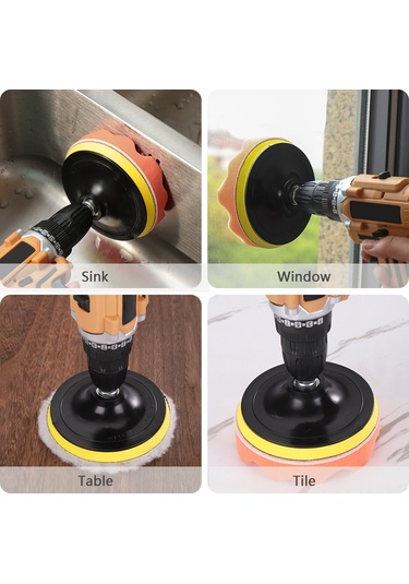 Geeksen 6 Parça Araç Cilalama Seti - 4 İnç Sünger Ve Yün Pedler, Matkap Adaptörlü