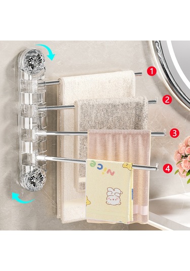 Yifomall Banyo Süpürgesi Tutucu, Delme Yok Kurulum, Döner Çok Kollü, Camgöbeği Aksesuarlar Şeffaf Gümüş 4 Kol + Altın 2 Adet , Organizasyon Ve Kolay Erişim Diğer