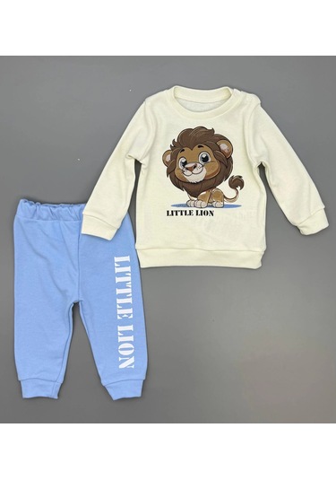 Erkek Bebek Aslan Baskılı Alt Üst İkili Gündelik Takım Mavi
