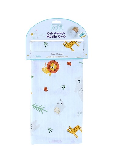Sebi Bebe Çok Amaçlı Müslin Örtü 80X100 Cm Beyaz-Turuncu Beyaz - Turuncu