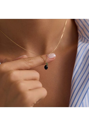 Sembolgold Siyah Zeytin Altın Kolye 1,20 Cm T14359 Renkli