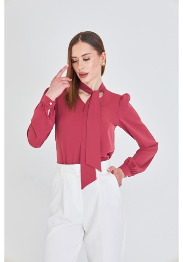 Büzgü Kol Fularlı Gömlek Vişne Vişne Çürüğü