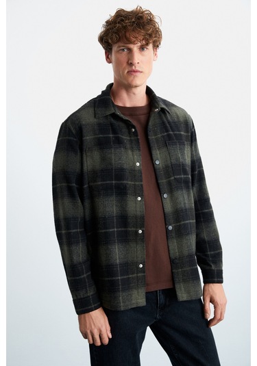 Sagan  Erkek Pamuk-polyester Gömlek Yaka Relaxed Oduncu Haki Gömlek