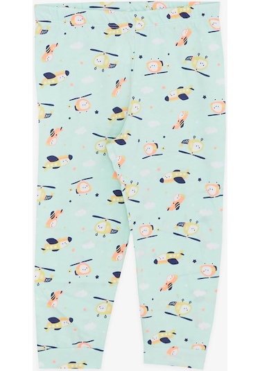 Breeze Kız Çocuk Pijama Takımı Renkli Helikopter Desenli 1.5-5 Yaş, Su Yeşili-su Yeşili Su Yeşili