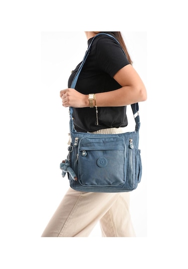 Kadın Postacı Çanta Hafif Klinkır Kumaş 30 27 Cm Çapraz Askılı Omuz Çantası Günlük Kol Çantası Mavi