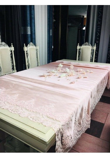 Secret House Fransız Güpürlü Masa Örtüsü Enna2 Pudra 160X220Cm