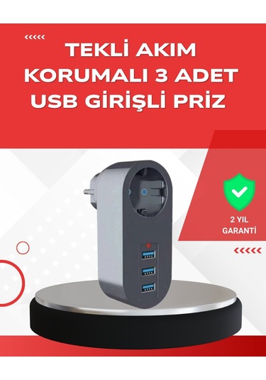 Universal 2500w Güç Destekli Akım Korumalı Priz 3 Usb Çıkışlı