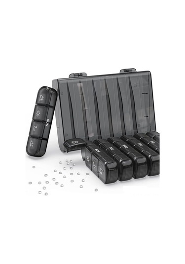 Vkemall 7 Günlük 28 Bölmeli Sağlık İlaç Kutusu - Taşınabilir, Dayanıklı Plastik Depolama Organizatörü Siyah Siyah