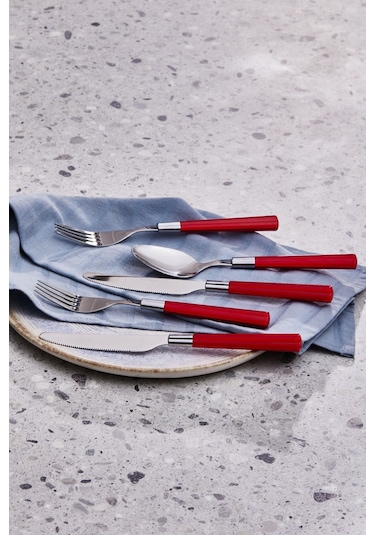 Karaca  Fluca Kırmızı 6 Kişilik 18 Parça Çatal Kaşık Bıçak Takımı