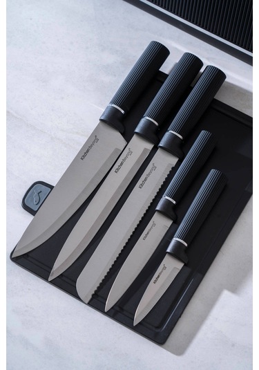 Cooper 10 Parça Standlı Kesme Tahtası Ve Bıçak Seti Siyah