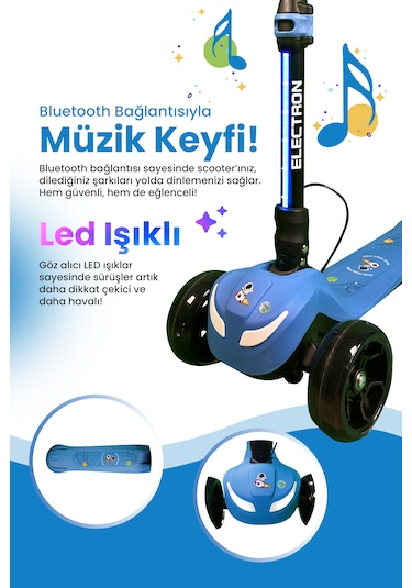 Electron Led Işıklı Hoparlörlü Yükseklik Ayarlı Elektrikli Scooter - 60w