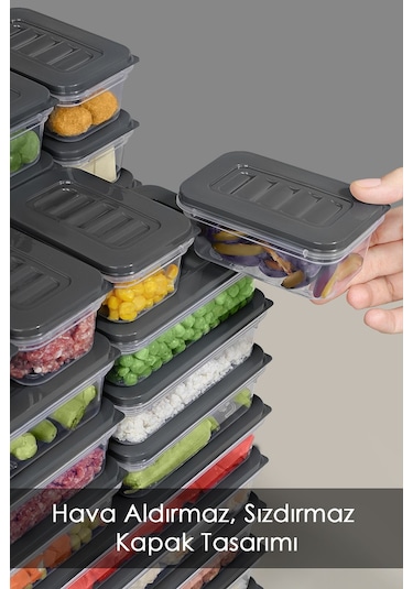 Mikrodalga Ve Difrize Uygun Saklama Kabı 26'lı Antrasit 2 x 2400 ML + 4 x 1170 ML + 8 x 600 ML + 12 x 240 ML Antrasit