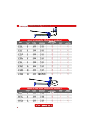 Cermax RSC-10100 Hidrolik Tek Tesirli Deliksiz Silindir Kriko 10 Ton 100 MM