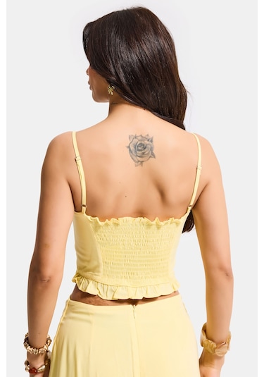 Itsbasic Kadın Sarı S6-108 Crop Aksesuar Askılı Poliviskon Bluz