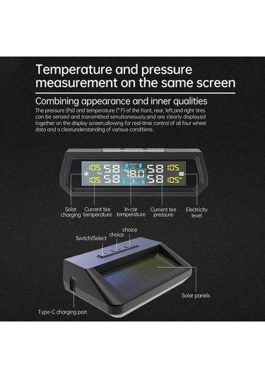 Boatshop1 T17 Lastik Basınç İzleme Sistemi Evrensel Kablosuz Güneş Tpms Harici Sensör Lastik Basıncını Doğru Tespit Eder