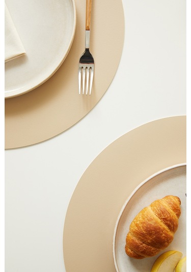 Home Wave 6'lı Bej/taş Renk Suni Deri Amerikan Servis Ø 36 Cm Bej