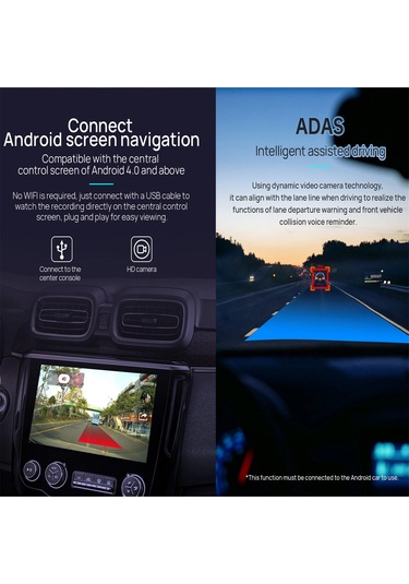 Monyee Zink Alaşımlı Usb Araç Gördücü, Adas Yardımı Zıplama, Yol Çizgisi Kaybı, Çarpma Uyarısı , Döngüsel Kayıt, Gece Görüşü, 32g Hafıza Kartı Dahil