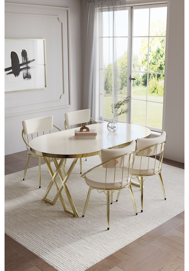 Selenit Mutfak Yemek Masası Takımı- 4 Kişilik Mutfak Masa Sandalye Takımı- Mutfak Masası Takımı Gold Düz Krem Selenit Mutfak Yemek Masası Takımı- 4 Kişilik Mutfak Masa Sandalye Takımı- Mutfak Masası Takımı Gold Düz Krem