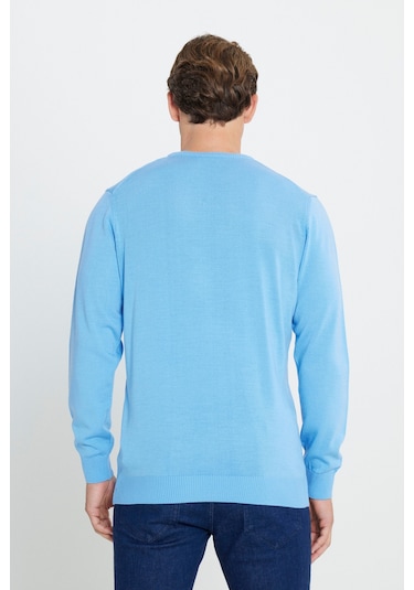 Altin Yıldız Classics Erkek Açık Mavi Standart Fit Normal Kesim Bisiklet Yaka Triko 4A4923100001amv3XL Açık Mavi