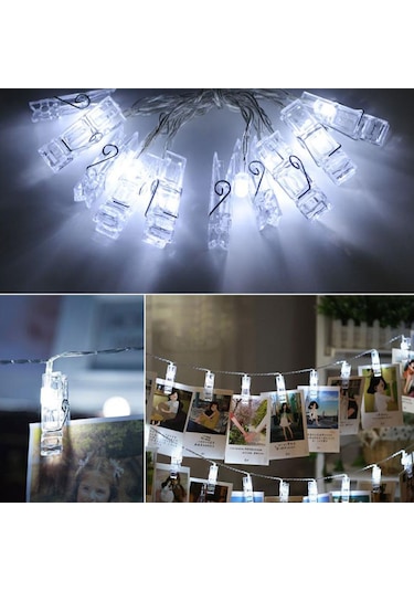 Ximistore9 Led Foto Klip Işık Zinciri 10 Led Pil Kutu Iç Mekan Bayram Dekorasyonu Noel Ağacı Aydınlatması Beyaz