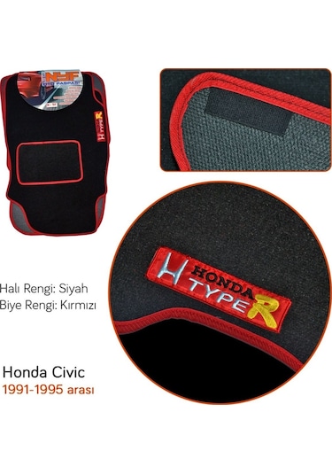 Nyf Honda Civic 1991-1995 Siyah Halı Paspas (Biye Kırmızı)