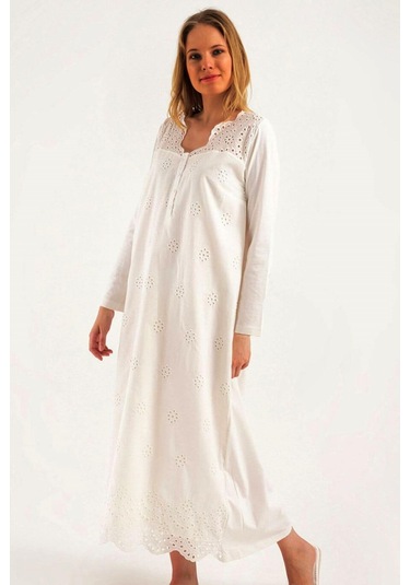 Kadın Ekru Lohusa Pamuklu Tesettür Gecelik Sabahlık Takımı