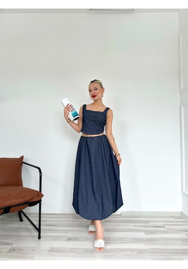 Keymoda Kadın Denim Balon Etek Mavi Mavi