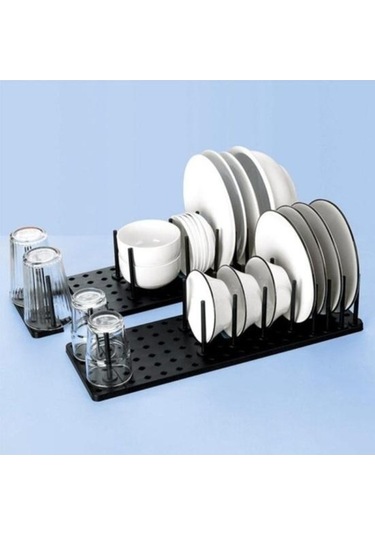 Pazly 1 Takım Kase Depolama Büyük Kapasiteli Ayarlanabilir Siyah Teleskopik Bulaşık Plaka Kurutma Rafı Siyah