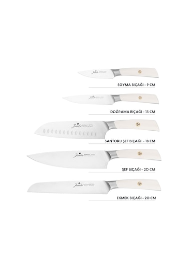Jumbo Katana Standlı 6 Parça Beyaz Bıçak Seti Şeffaf
