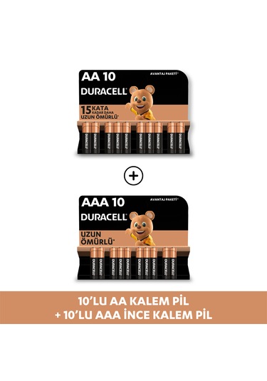 Duracell Alkalin Aaa 10'lu Paket + Alkalin Aa 10'lu Paket Piller