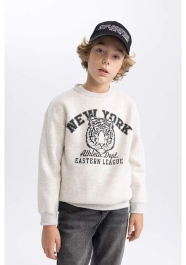 DeFacto Erkek Çocuk Bisiklet Yaka Baskılı Sweatshirt B7822A8NSGR400 Gri