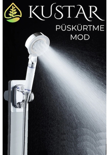 Kustar 5 Fonksiyonlu Krom Beyaz Çelik Filtreli Kireç Önleyici Yüksek Basınçlı Tasarruflu Banyo Duş Başlığı Diğer
