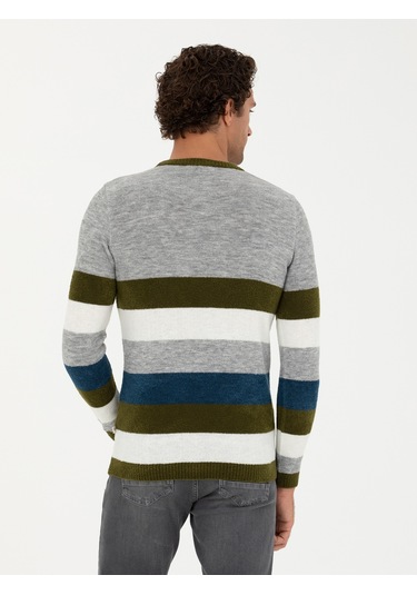 Cacharel Haki Slim Fit Bisiklet Yaka Triko Kazak Yesıl