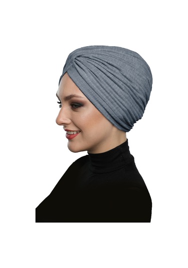 Çapraz Penye Astarlı Koyu Gri Hazır Türban Tesettür Havuz Bonesi Koyu Gri