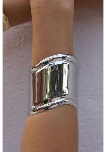 Caş Dekorasyon Silver Renkli Metal Kelepçe Bileklik Gümüş