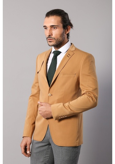 Çift Düğmeli Omuz Parçalı Mono Yaka Sarı Ceket - Wessi Sarı