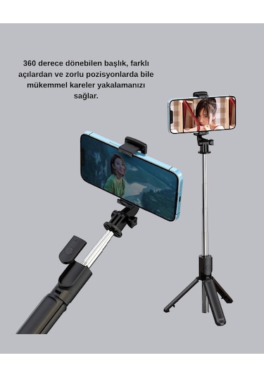 Bluetooth - 547 - Selfie Çubuğu 360 Dönebilen Başlık, - Ece-umay - Kablosuz Bağlantı