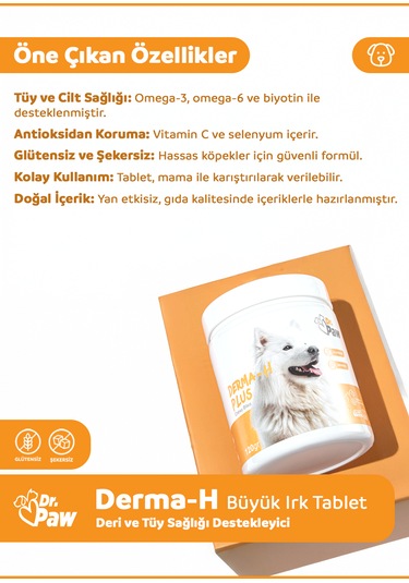 Dr. Paw Derma H Plus Tüy Sağlığı Destekleyici Tablet 120 G