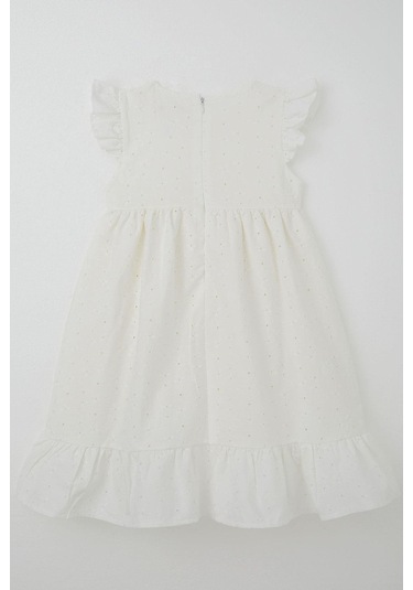 Breeze Kız Çocuk Elbise Çiçek Nakışlı Arma Detaylı 4-9 Yaş, Ekru Ekru