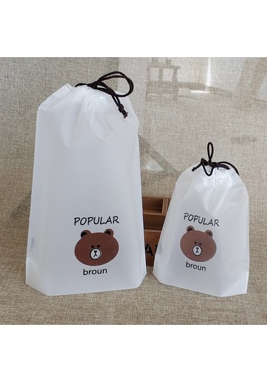 Suofeng Beyaz Mat Renkli 16x20 Cm Ayı Desenli Eva Telli Çanta - Giyim Ayakkabı Paketi, Kozmetik Saklama Torbası Beyaz