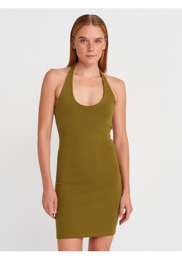 Dilvin 91508 Halter Yaka Mini Elbise-koyu Yeşil Koyu Yeşil