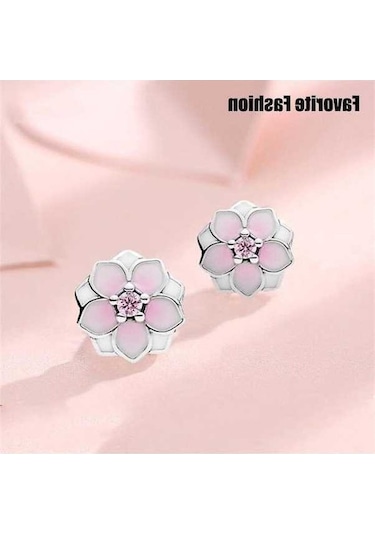 Fastbuy Zarif Pembe Manolya Çiçeği Saplama Küpe, Çok Renkli Küpe, Kadın İçin Çok Renkli