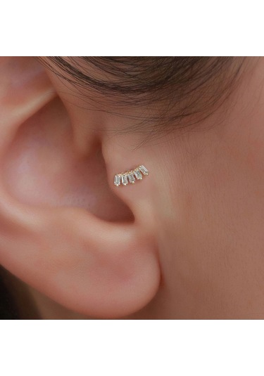 14 Ayar Altın Beşli Baget Tragus Piercing Sarı