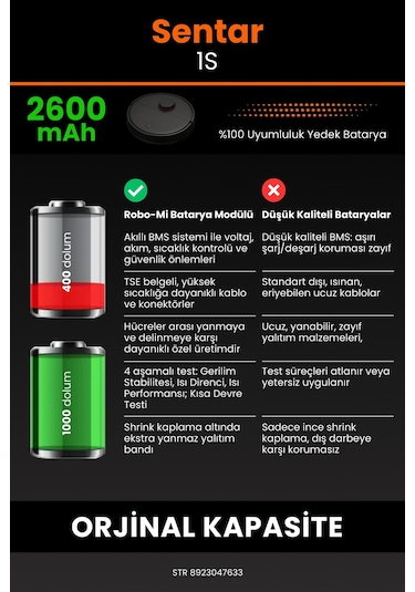 Sentar Mop 1s Uyumlu Robot Süpürge Bataryası 2600mah