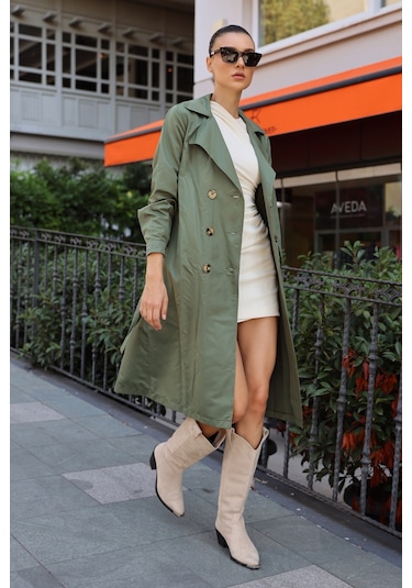 Bigdart 5853 Kruvaze Yaka Trençkot - Haki 001