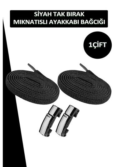 Elastik Siyah Akıllı Kilitli Bağcık Mıknatıslı Tak Bırak 100 Cm