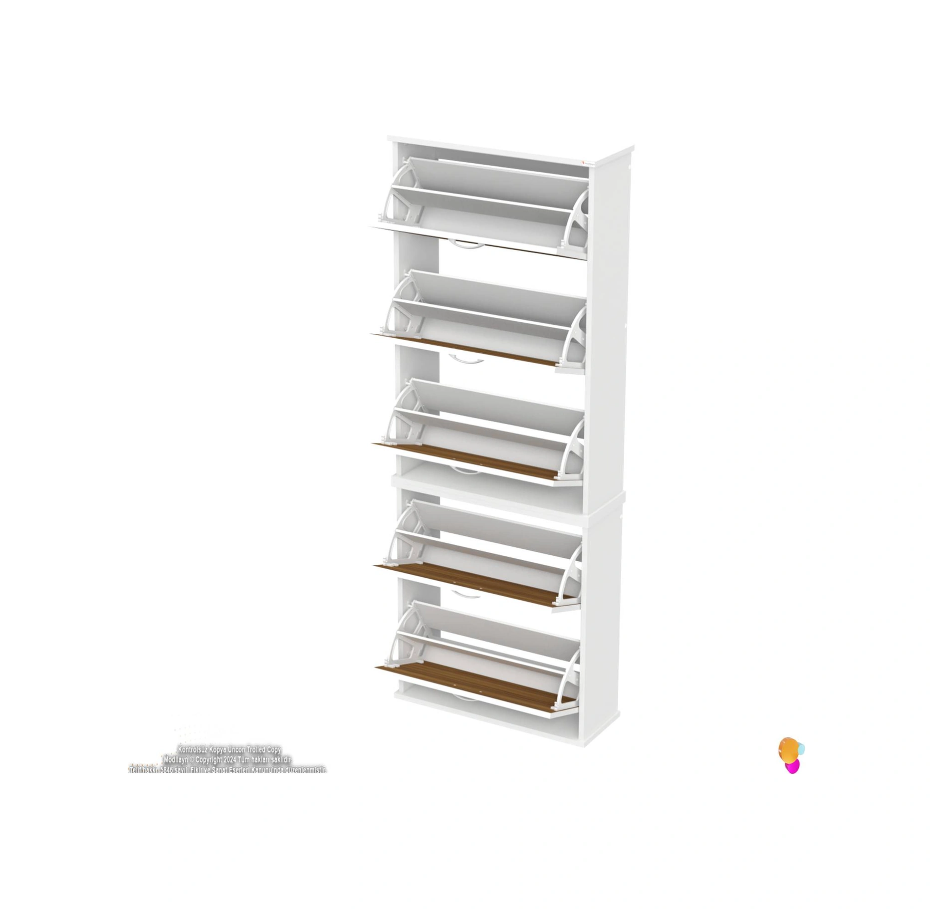 Asil 2 Li Ceviz Renk Asma Ayakkabılık Kapı Önü 5 Düşer Kapak 10 Göz Bölme Ayakkabılık 72x193x26 Cm Ceviz