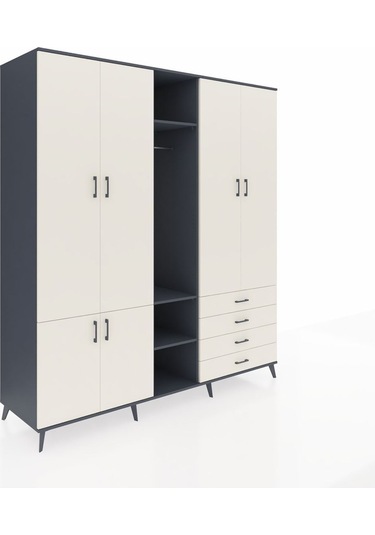 Kronos Dolap 14 Raflı 4 Çekmeceli Tek Askılı 220x59x243 Antrasit-aytaşı/aytaşı Aytası/aytası