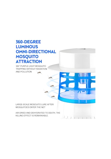 Vkemall Usb Girişli 7led Mor Işıklı Elektrikli Sinek Öldürücü, 360 İç/harici Kullanım, 20-80m² Çap, Yumuşak Fan, Hamile/bebe Uygun, Beyaz