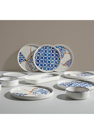 Nehir Azure 6 Kişilik 15 Parça Seramik Kahvaltı Takımı Mavi